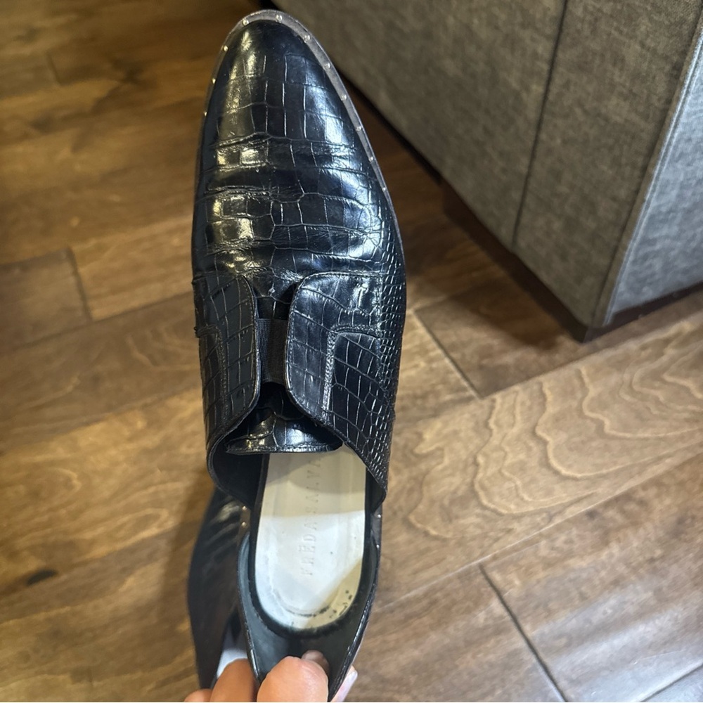 $378 Freda Salvador Shoes Womens 9.5 Black Crocodile Embossed D'Orsay Loafers - Picture 6 of 9